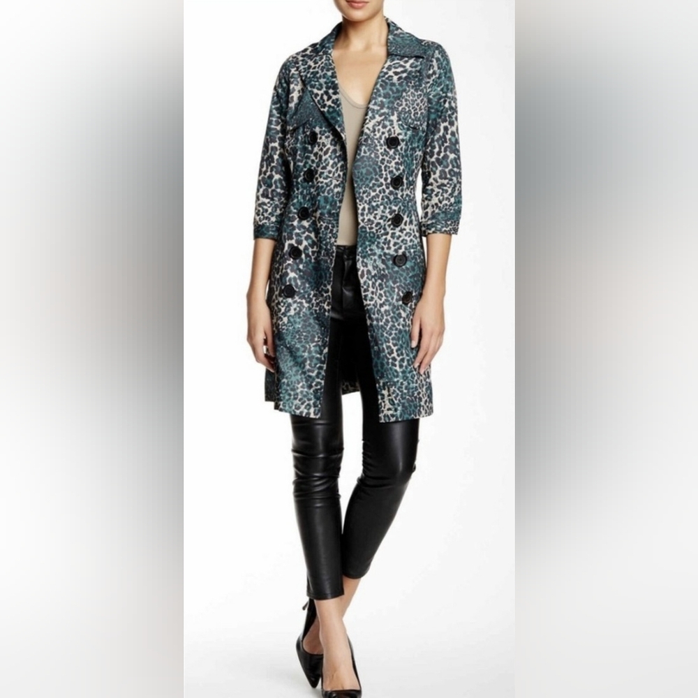 Vertigo Paris Women's Trench‎ Coat XS Cheetah Belted 3/4 Sleeve Animal Print NWT